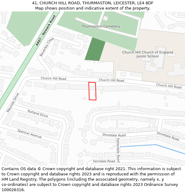 41, CHURCH HILL ROAD, THURMASTON, LEICESTER, LE4 8DF: Location map and indicative extent of plot