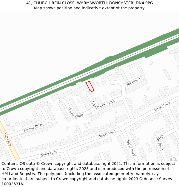 41, CHURCH REIN CLOSE, WARMSWORTH, DONCASTER, DN4 9PG: Location map and indicative extent of plot