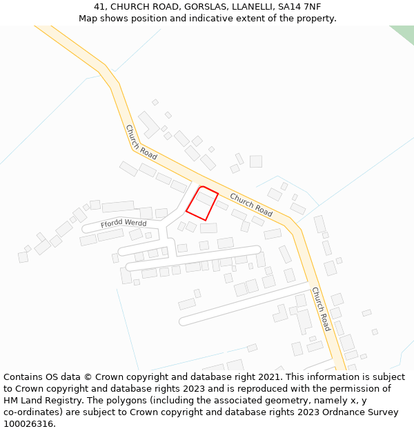 41, CHURCH ROAD, GORSLAS, LLANELLI, SA14 7NF: Location map and indicative extent of plot