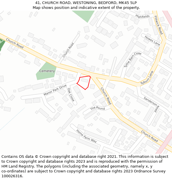 41, CHURCH ROAD, WESTONING, BEDFORD, MK45 5LP: Location map and indicative extent of plot