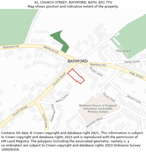 41, CHURCH STREET, BATHFORD, BATH, BA1 7TU: Location map and indicative extent of plot