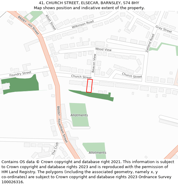 41, CHURCH STREET, ELSECAR, BARNSLEY, S74 8HY: Location map and indicative extent of plot