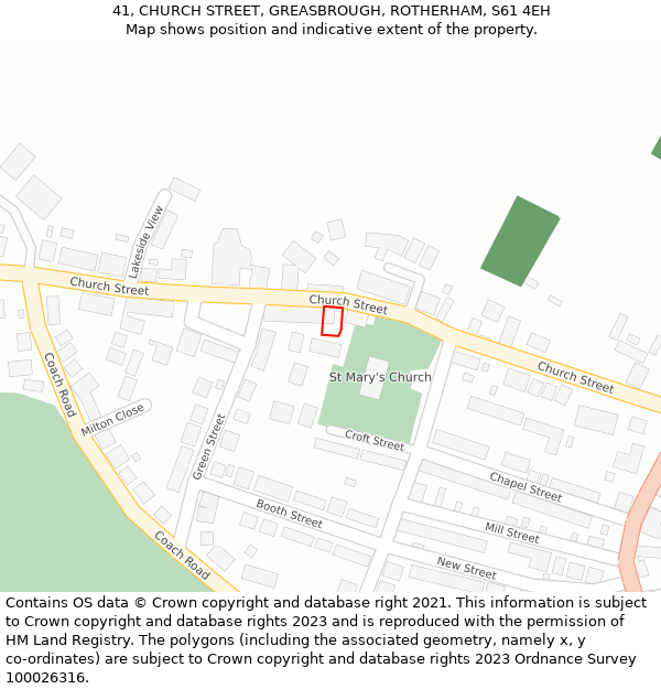 41, CHURCH STREET, GREASBROUGH, ROTHERHAM, S61 4EH: Location map and indicative extent of plot
