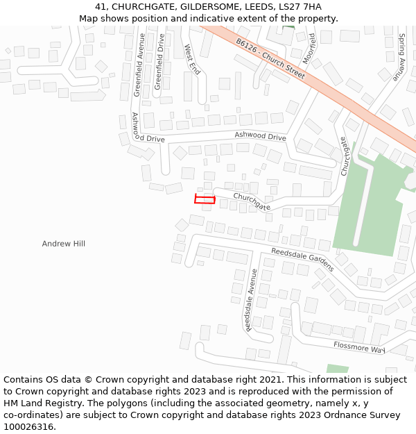 41, CHURCHGATE, GILDERSOME, LEEDS, LS27 7HA: Location map and indicative extent of plot