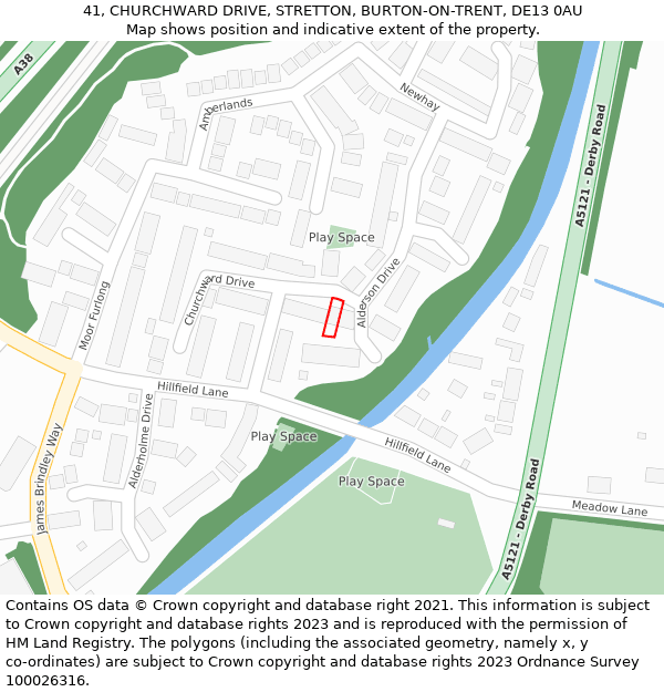 41, CHURCHWARD DRIVE, STRETTON, BURTON-ON-TRENT, DE13 0AU: Location map and indicative extent of plot