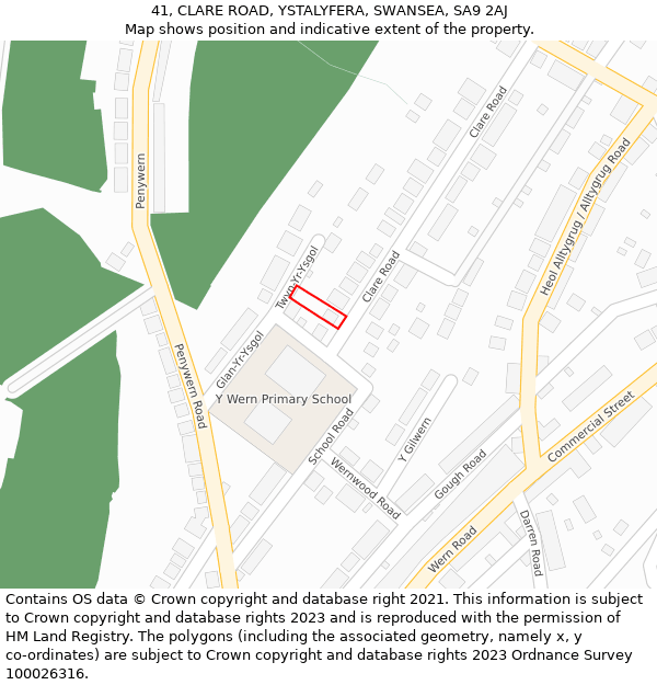 41, CLARE ROAD, YSTALYFERA, SWANSEA, SA9 2AJ: Location map and indicative extent of plot