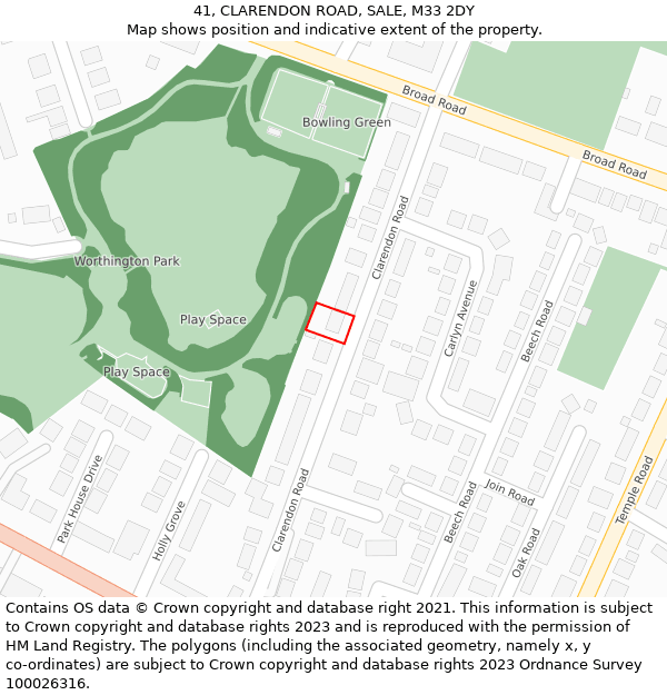 41, CLARENDON ROAD, SALE, M33 2DY: Location map and indicative extent of plot