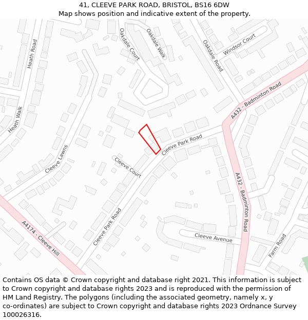 41, CLEEVE PARK ROAD, BRISTOL, BS16 6DW: Location map and indicative extent of plot
