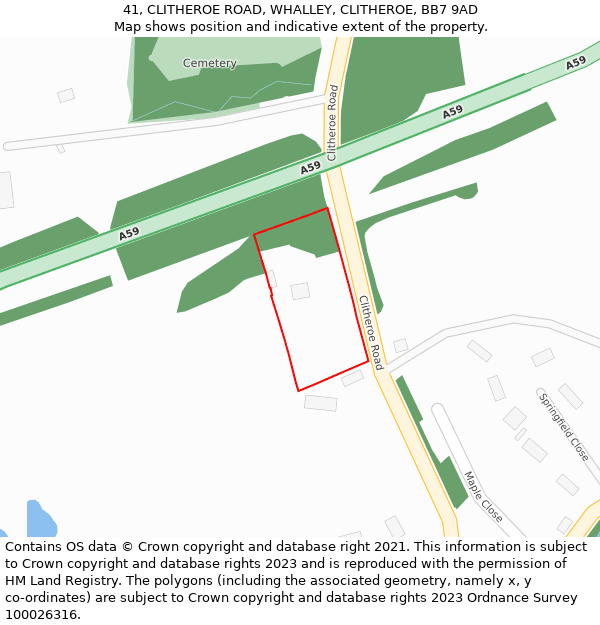 41, CLITHEROE ROAD, WHALLEY, CLITHEROE, BB7 9AD: Location map and indicative extent of plot