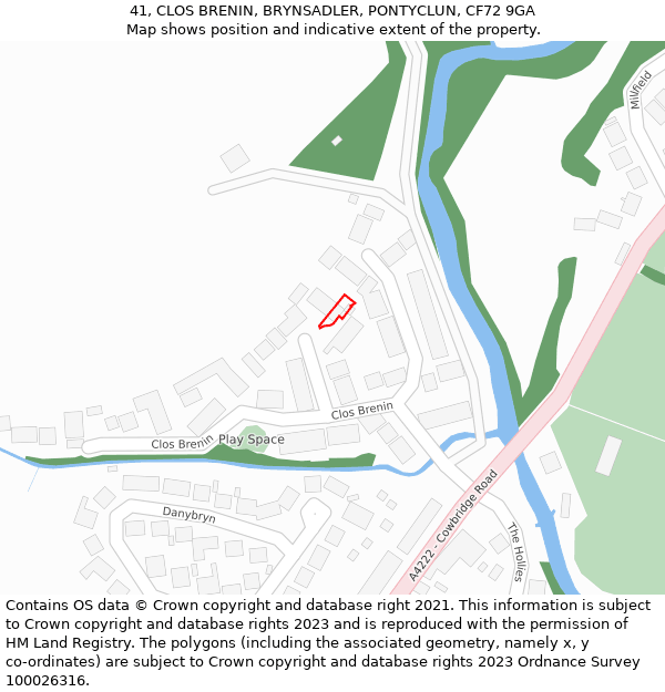 41, CLOS BRENIN, BRYNSADLER, PONTYCLUN, CF72 9GA: Location map and indicative extent of plot