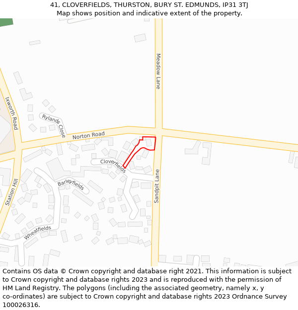 41, CLOVERFIELDS, THURSTON, BURY ST. EDMUNDS, IP31 3TJ: Location map and indicative extent of plot