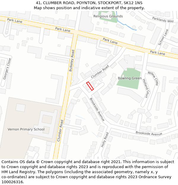41, CLUMBER ROAD, POYNTON, STOCKPORT, SK12 1NS: Location map and indicative extent of plot