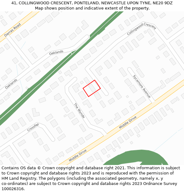 41, COLLINGWOOD CRESCENT, PONTELAND, NEWCASTLE UPON TYNE, NE20 9DZ: Location map and indicative extent of plot