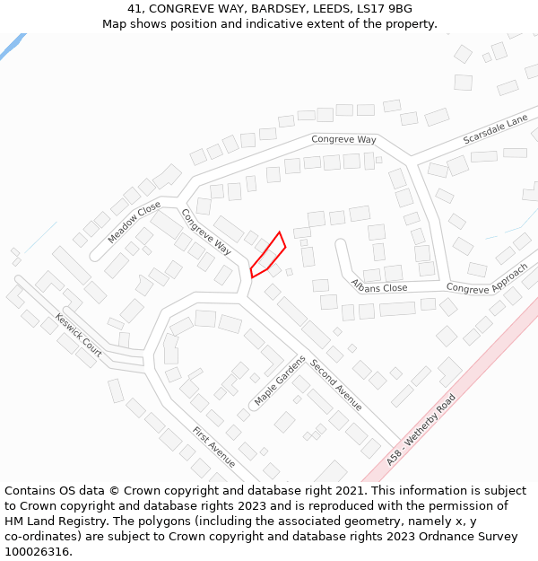 41, CONGREVE WAY, BARDSEY, LEEDS, LS17 9BG: Location map and indicative extent of plot