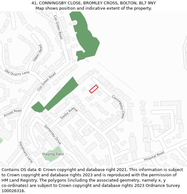 41, CONNINGSBY CLOSE, BROMLEY CROSS, BOLTON, BL7 9NY: Location map and indicative extent of plot