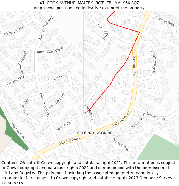 41, COOK AVENUE, MALTBY, ROTHERHAM, S66 8QZ: Location map and indicative extent of plot