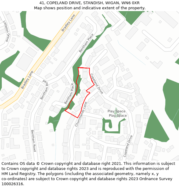 41, COPELAND DRIVE, STANDISH, WIGAN, WN6 0XR: Location map and indicative extent of plot