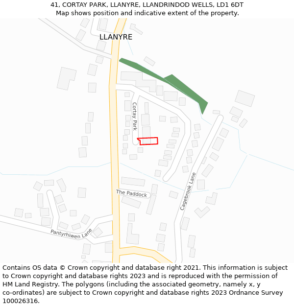 41, CORTAY PARK, LLANYRE, LLANDRINDOD WELLS, LD1 6DT: Location map and indicative extent of plot