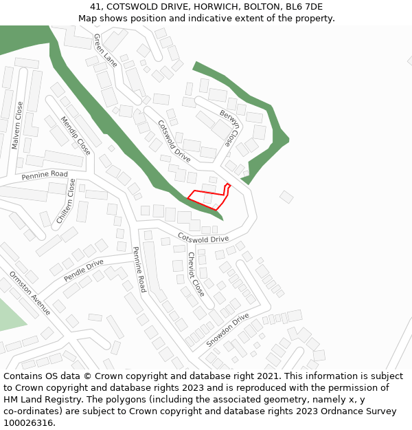 41, COTSWOLD DRIVE, HORWICH, BOLTON, BL6 7DE: Location map and indicative extent of plot