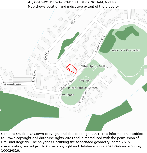 41, COTSWOLDS WAY, CALVERT, BUCKINGHAM, MK18 2FJ: Location map and indicative extent of plot