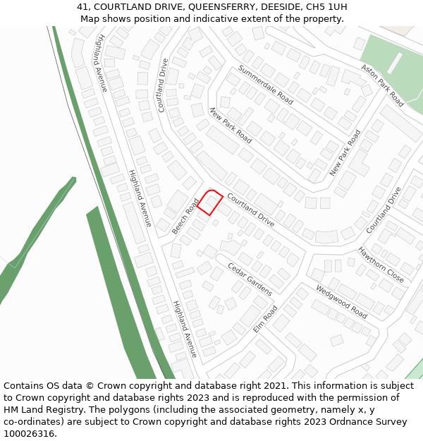 41, COURTLAND DRIVE, QUEENSFERRY, DEESIDE, CH5 1UH: Location map and indicative extent of plot