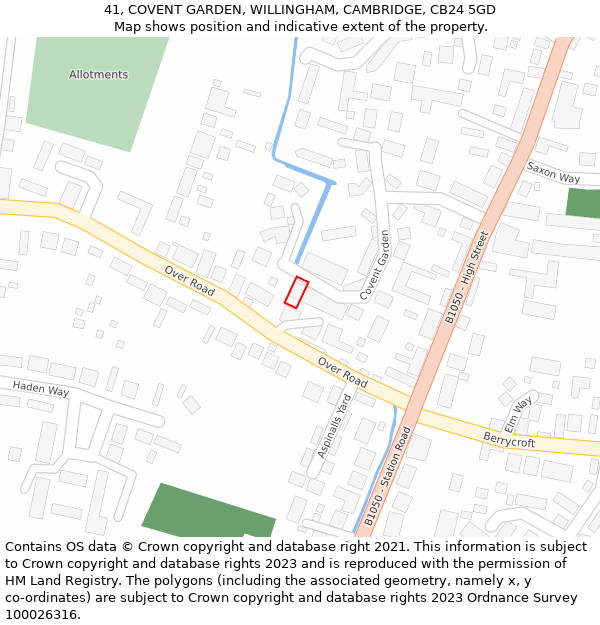 41, COVENT GARDEN, WILLINGHAM, CAMBRIDGE, CB24 5GD: Location map and indicative extent of plot
