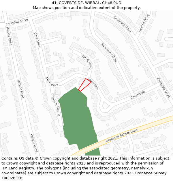 41, COVERTSIDE, WIRRAL, CH48 9UD: Location map and indicative extent of plot