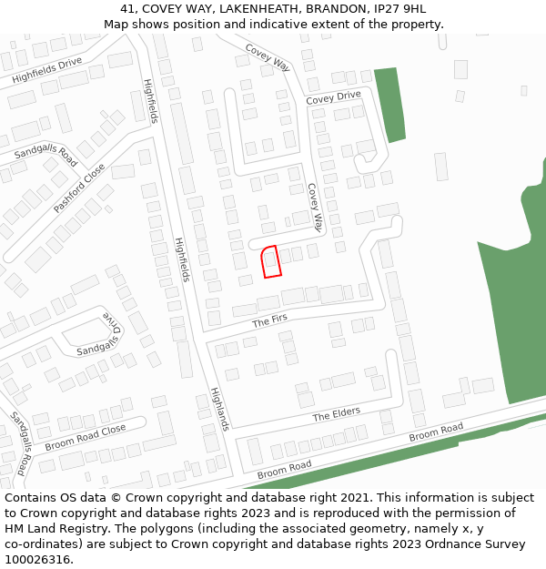 41, COVEY WAY, LAKENHEATH, BRANDON, IP27 9HL: Location map and indicative extent of plot