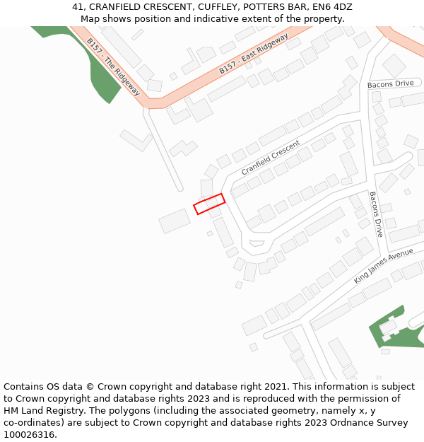 41, CRANFIELD CRESCENT, CUFFLEY, POTTERS BAR, EN6 4DZ: Location map and indicative extent of plot