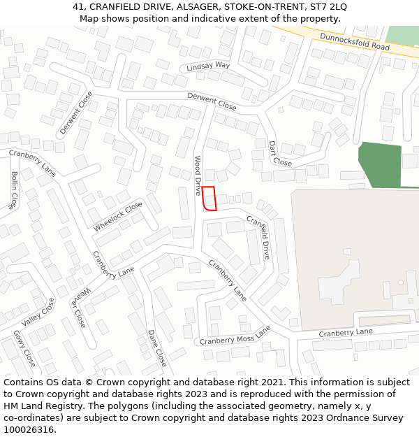 41, CRANFIELD DRIVE, ALSAGER, STOKE-ON-TRENT, ST7 2LQ: Location map and indicative extent of plot