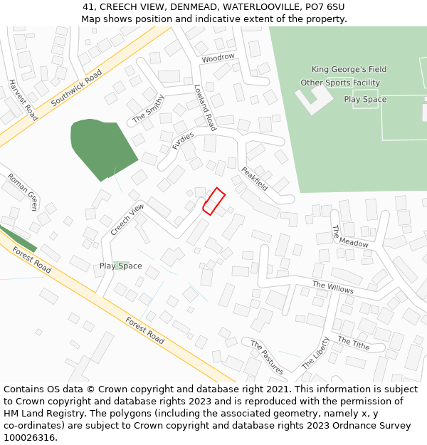 41, CREECH VIEW, DENMEAD, WATERLOOVILLE, PO7 6SU: Location map and indicative extent of plot