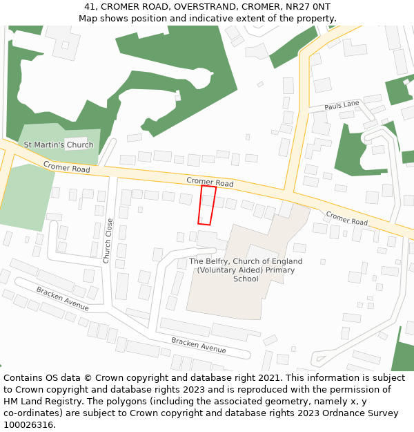 41, CROMER ROAD, OVERSTRAND, CROMER, NR27 0NT: Location map and indicative extent of plot