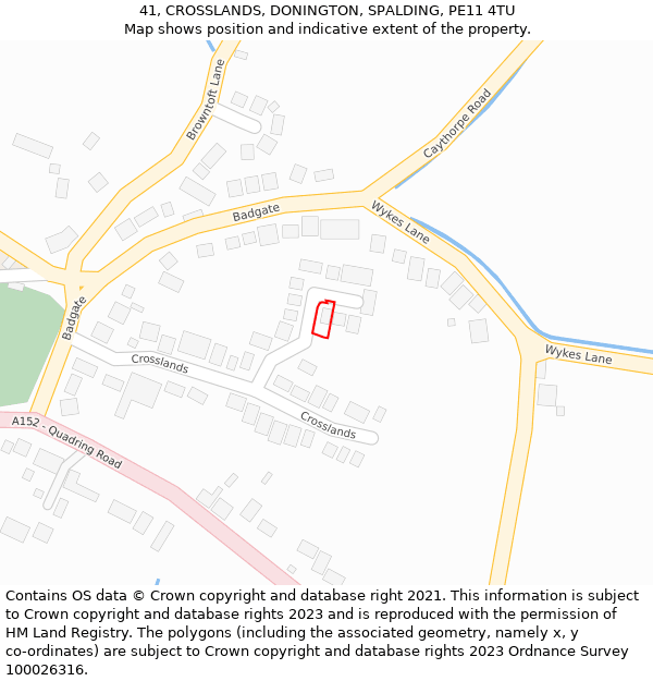 41, CROSSLANDS, DONINGTON, SPALDING, PE11 4TU: Location map and indicative extent of plot