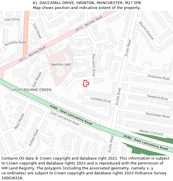 41, DACCAMILL DRIVE, SWINTON, MANCHESTER, M27 5PB: Location map and indicative extent of plot