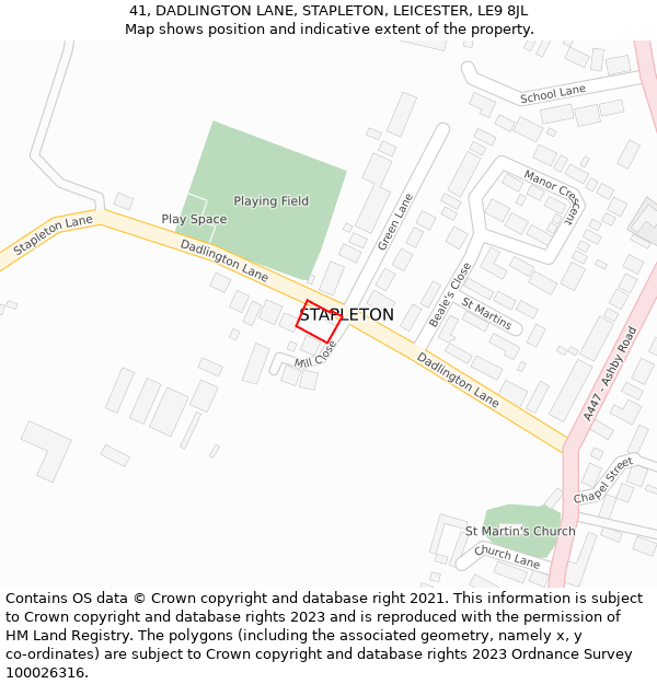 41, DADLINGTON LANE, STAPLETON, LEICESTER, LE9 8JL: Location map and indicative extent of plot