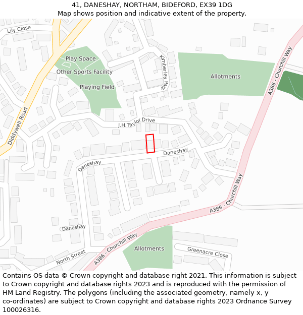 41, DANESHAY, NORTHAM, BIDEFORD, EX39 1DG: Location map and indicative extent of plot