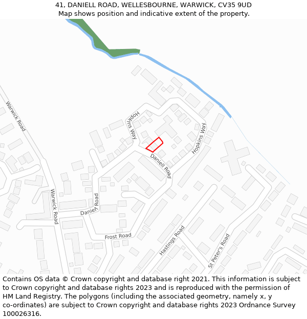 41, DANIELL ROAD, WELLESBOURNE, WARWICK, CV35 9UD: Location map and indicative extent of plot