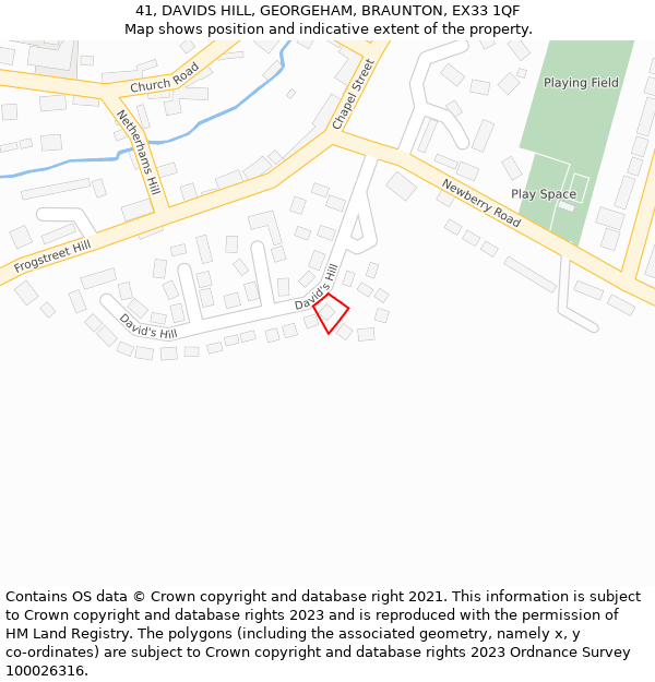 41, DAVIDS HILL, GEORGEHAM, BRAUNTON, EX33 1QF: Location map and indicative extent of plot