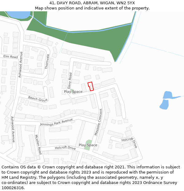 41, DAVY ROAD, ABRAM, WIGAN, WN2 5YX: Location map and indicative extent of plot