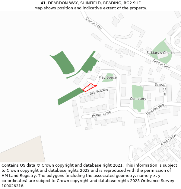 41, DEARDON WAY, SHINFIELD, READING, RG2 9HF: Location map and indicative extent of plot