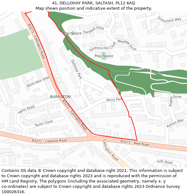 41, DELLOHAY PARK, SALTASH, PL12 6AQ: Location map and indicative extent of plot