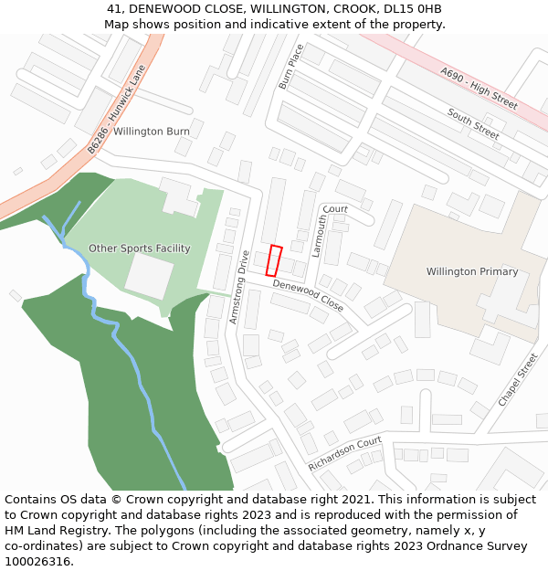 41, DENEWOOD CLOSE, WILLINGTON, CROOK, DL15 0HB: Location map and indicative extent of plot