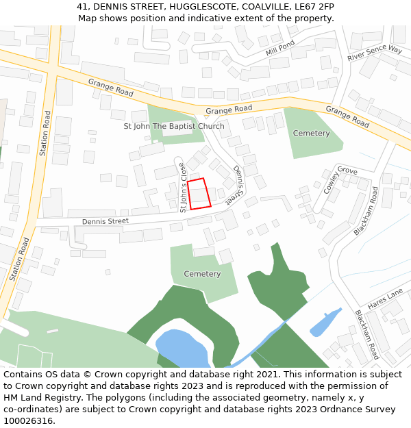41, DENNIS STREET, HUGGLESCOTE, COALVILLE, LE67 2FP: Location map and indicative extent of plot