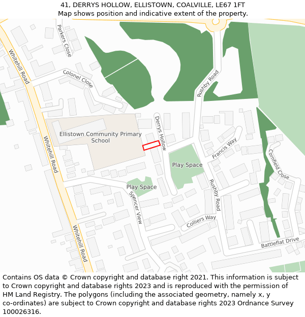 41, DERRYS HOLLOW, ELLISTOWN, COALVILLE, LE67 1FT: Location map and indicative extent of plot