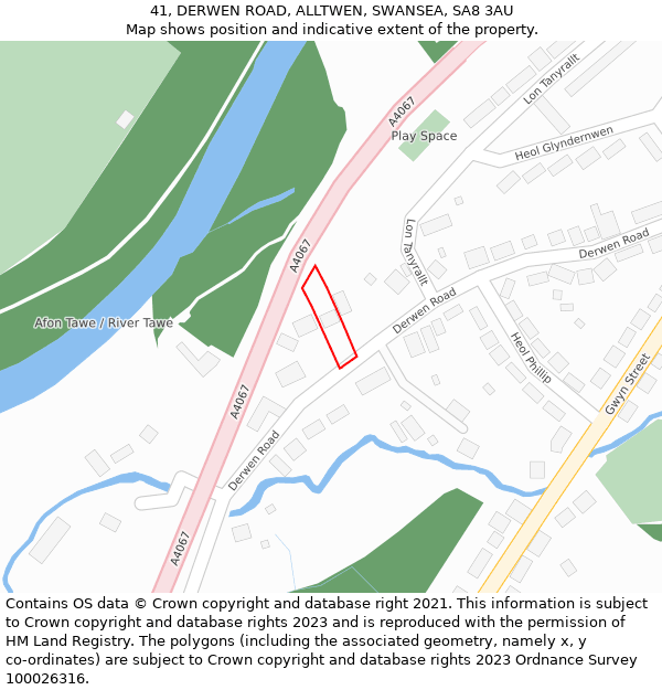 41, DERWEN ROAD, ALLTWEN, SWANSEA, SA8 3AU: Location map and indicative extent of plot