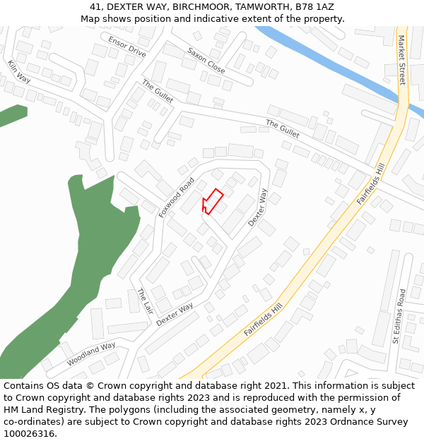41, DEXTER WAY, BIRCHMOOR, TAMWORTH, B78 1AZ: Location map and indicative extent of plot