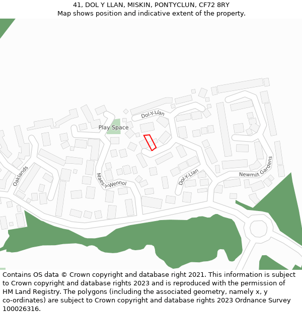 41, DOL Y LLAN, MISKIN, PONTYCLUN, CF72 8RY: Location map and indicative extent of plot