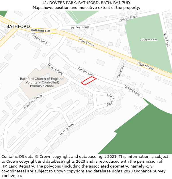 41, DOVERS PARK, BATHFORD, BATH, BA1 7UD: Location map and indicative extent of plot