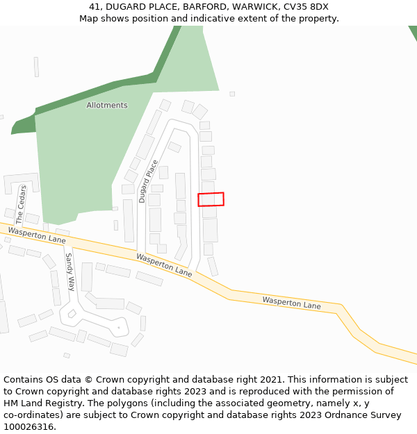 41, DUGARD PLACE, BARFORD, WARWICK, CV35 8DX: Location map and indicative extent of plot
