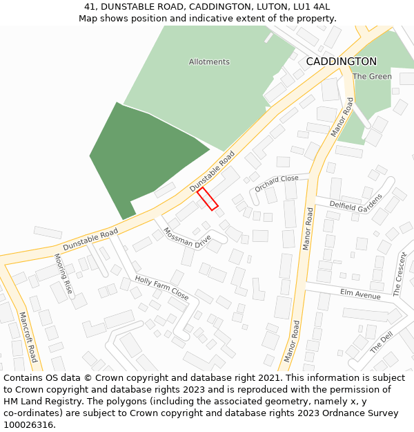 41, DUNSTABLE ROAD, CADDINGTON, LUTON, LU1 4AL: Location map and indicative extent of plot